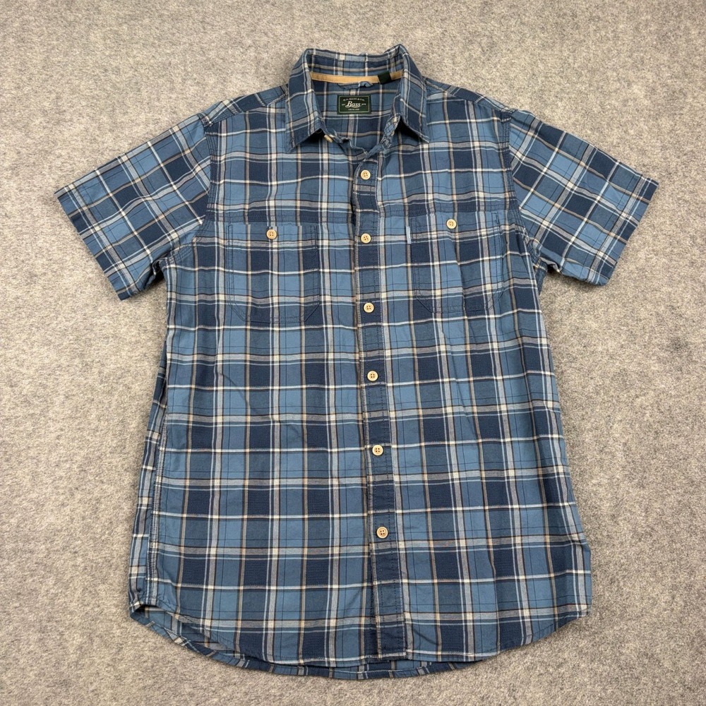 G.H. Bass Button Down Shirt Mens Medium Blue Plaid Short Sleeve Casual‎ Outdoors